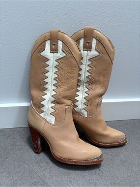 Zodiac Tan and Cream Western Heeled Boots